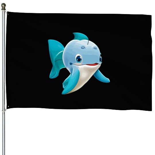 cute Dolphin cartoon House Flags