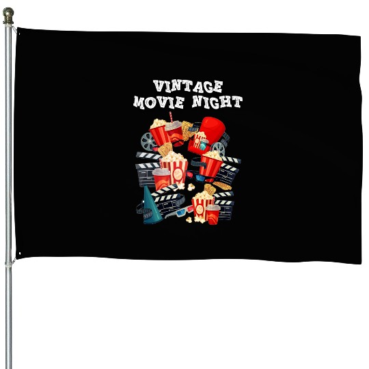 Popcorn Vintage Movie Night House Flags