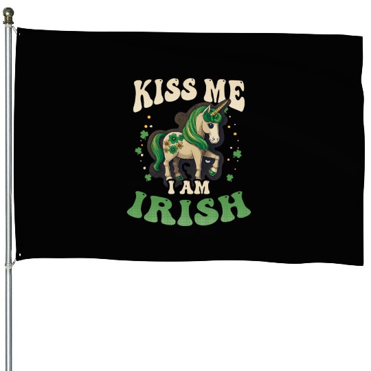 Irish Unicorn St Patricks Kiss Me Irish House Flags