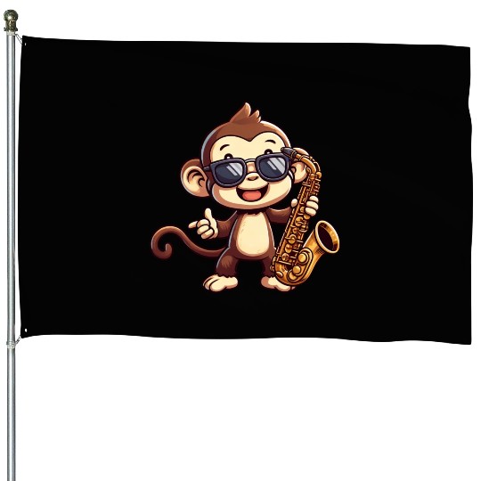 Jazz Saxophone Monkey Chimpanzee Music Lover House Flags