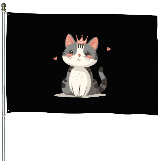 Kawaii Cat Queen and Hearts House Flags