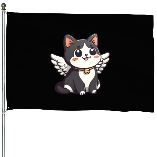 Kawaii Cat Angel House Flags