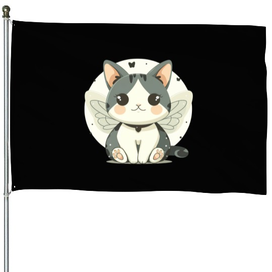 Kawaii Cat-Butterfly House Flags