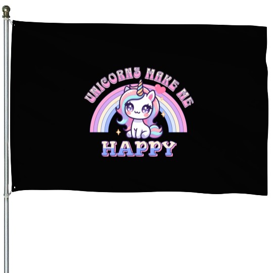 Unicorns Make Me Happy Unicorn-Lover Pastel House Flags