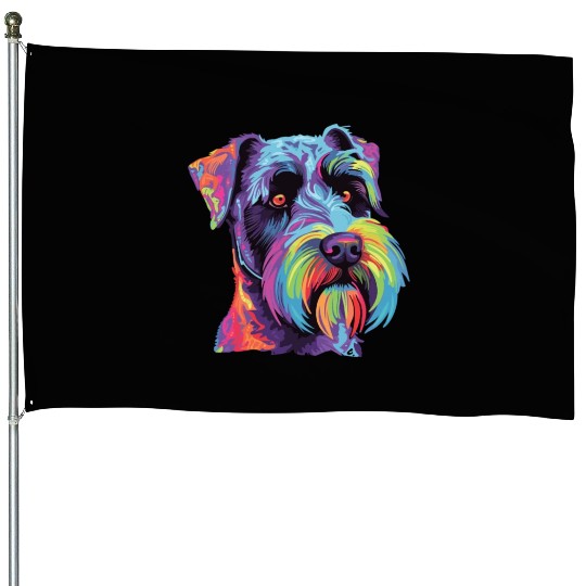 Watercolor Colorful Standard Schnauzer House Flags