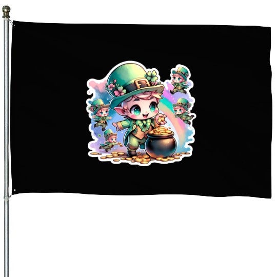 Saint Patrick's Day Chibi Leprechauns House Flags