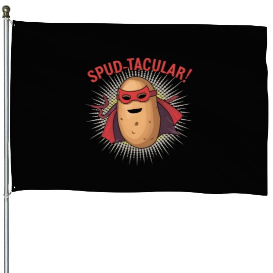 Superhero Potato Saying "Spud-tacular!" Design Art House Flags