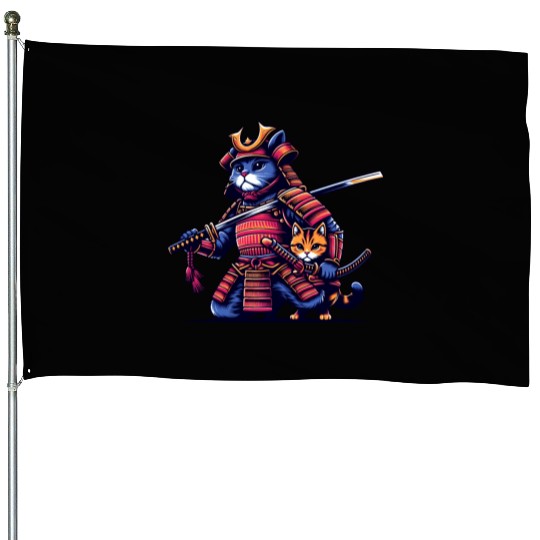 Light Samurai Cat House Flags