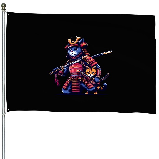 Light Samurai Cat House Flags