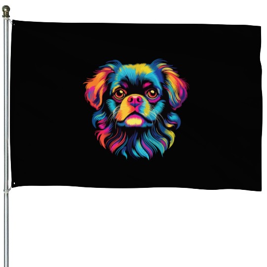 Watercolor Colorful Tibetan Spaniel House Flags