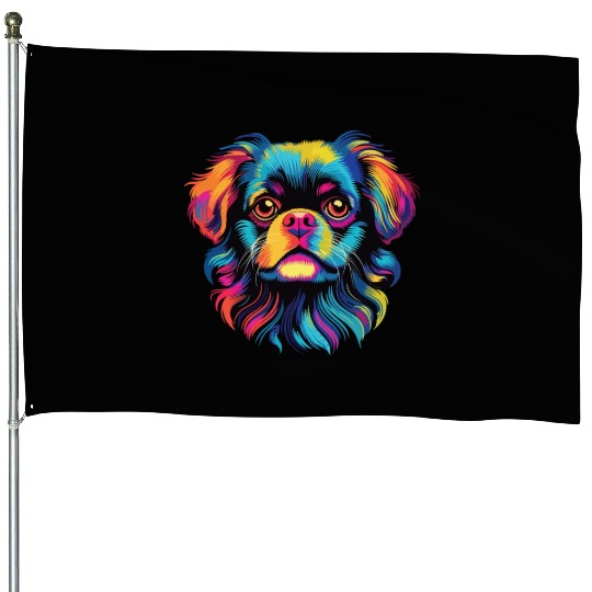 Watercolor Colorful Tibetan Spaniel House Flags