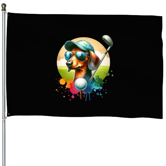 Dachshund Golfer Golfing Wiener Dog Owner Design House Flags