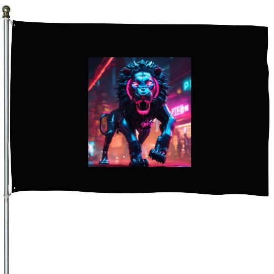 Ultra definição de lion biônico ambiente cyberpunk House Flags