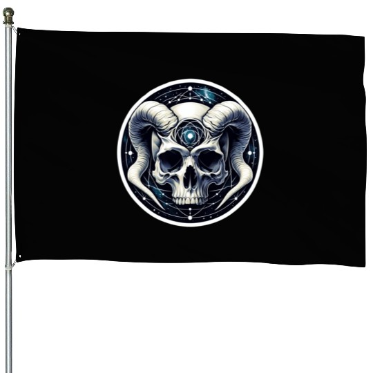 Cosmic Nirvana Serenity: Horned Skull House Flags