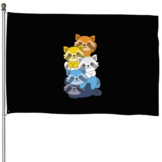 Aroace Flag Pride Lgbtq Cute Raccoon Stack House Flags