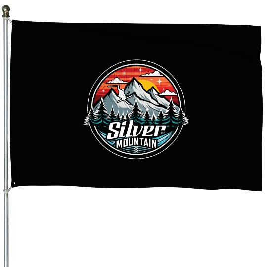 Retro Silver Mountain Ski House Flags