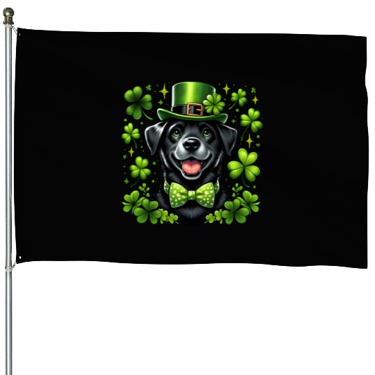 Happy St Patrick's Day Lab Black Labrador Pet Dog House Flags