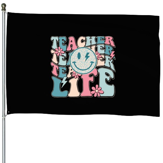 Teacher Life Happy Face Teachers Day Retro House Flags