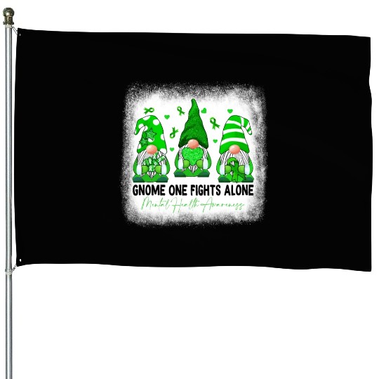 Gnome Mental Health Awareness Green Ribbon House Flags