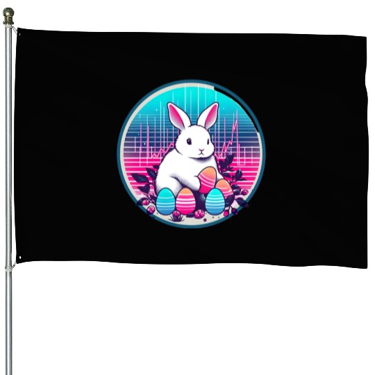 White Easter Bunny with Eggs House Flags