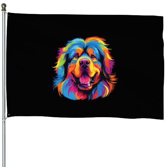 Watercolor Colorful Tibetan Mastiff House Flags