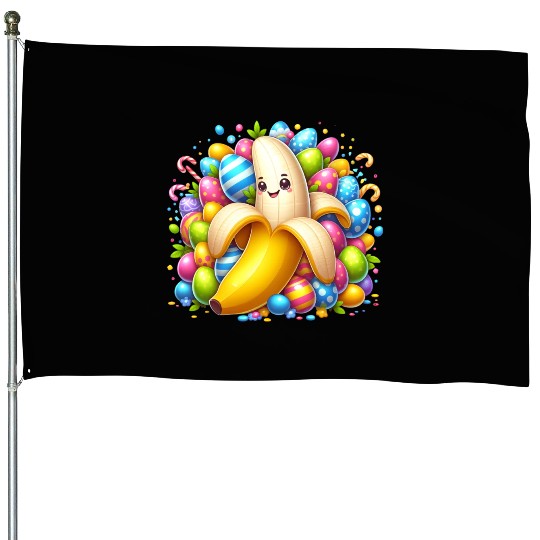 Banana Among Colorful Easter Eggs House Flags