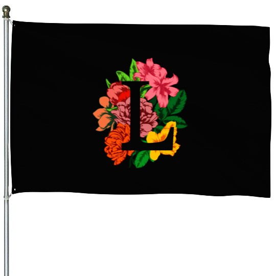 Capital letter L monogram with peony, lily flowers House Flags