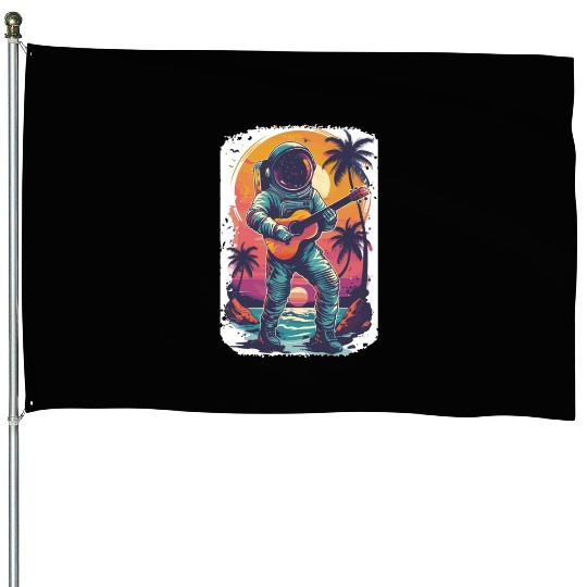 Astronaut Guitar Player Space Music Lover House Flags