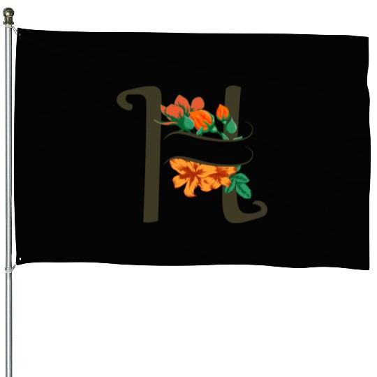 Capital letter H monogram with roses and lily House Flags