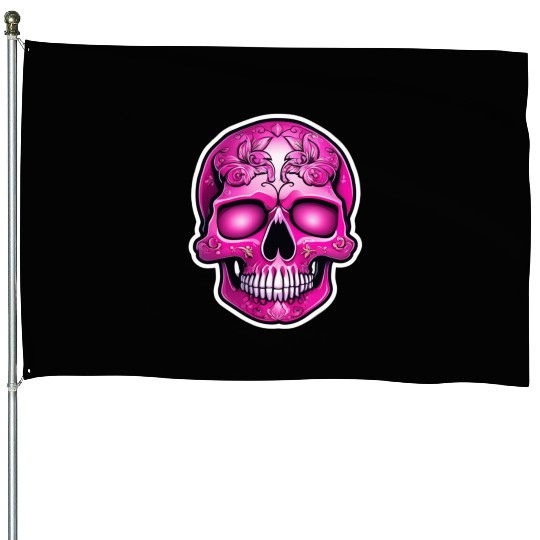 cool tribal pink Mexican skull House Flags
