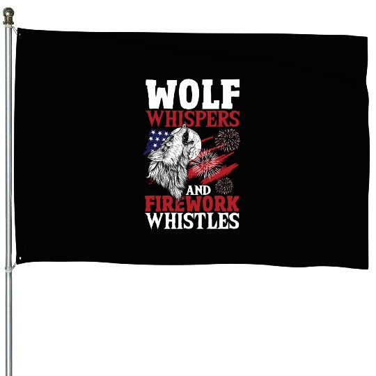 Howling Wolf White Stars Red Stripes American House Flags