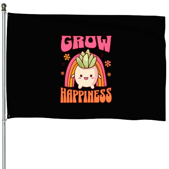 GROW HAPPINESS Colorful Cute Gardener House Flags