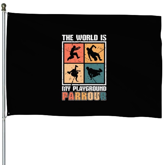 Parkour The World Is My Playground Retro Running House Flags