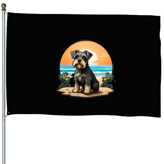 A miniature schnauzer dog in the beach House Flags