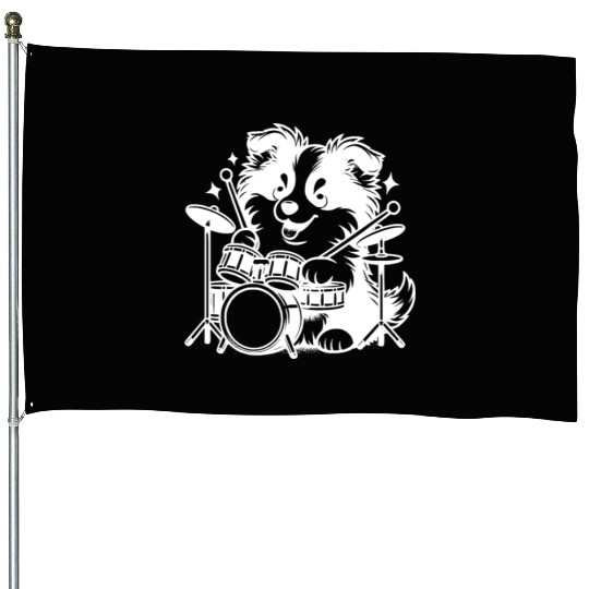 Cool Sheltie Puppy Drummer Design House Flags