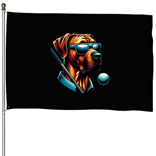 Rhodesian Ridgeback Golfer Golf Course Dog Owner House Flags