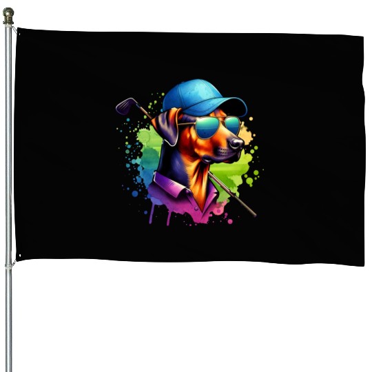 Rhodesian Ridgeback Golfer Golf Course Dogs House Flags