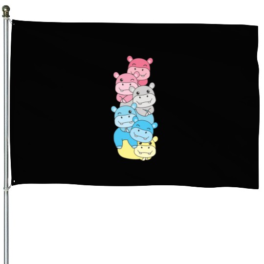 Genderflux Flag Pride Lgbtq Cute Hippo House Flags