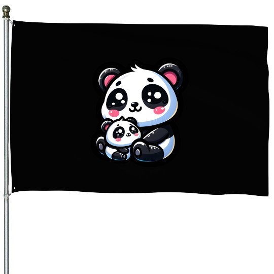 Proud Mother Panda With Her Cub for Mother's Day House Flags