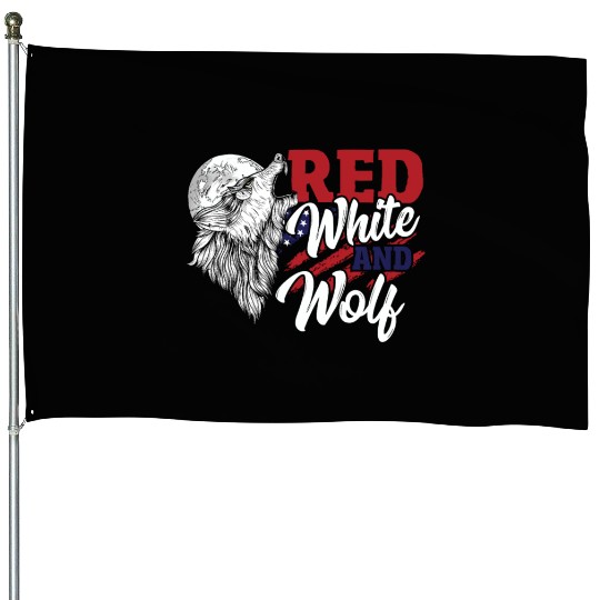 Wild Happy 4th Of July USA Howling Wolves under House Flags