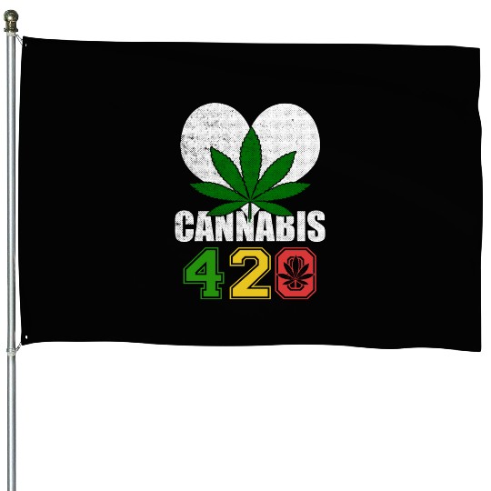Sidesplitting 420 Love Herb Weed Marijuana Design House Flags