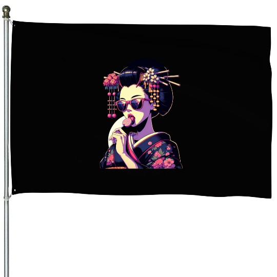 Japanese Geisha in Kimono, Geishas from Kyoto House Flags