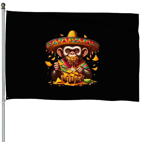 Cinco de Mayo monkey with nachos House Flags