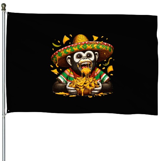 Cinco de Mayo monkey with nachos House Flags