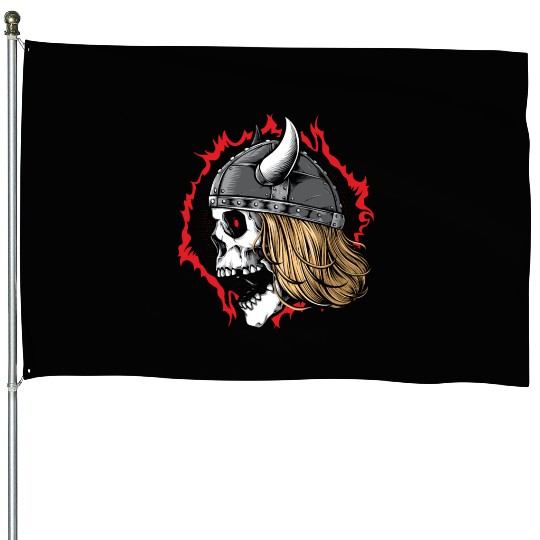 Viking Skull Warrior Wearing Helmet House Flags