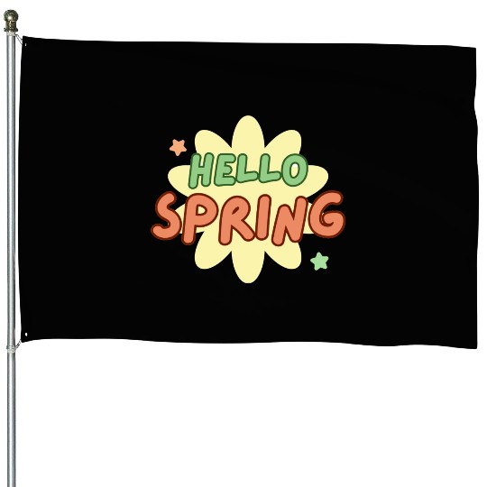 Funny retro hello spring time groovy flowers cute House Flags