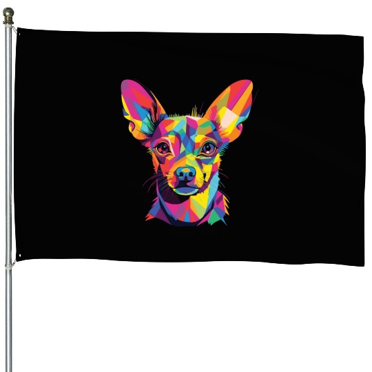 Watercolor Colorful Russian Toy Terrier House Flags