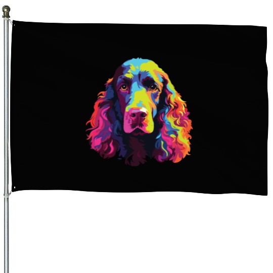 Watercolor Colorful Irish Water Water Spaniel House Flags