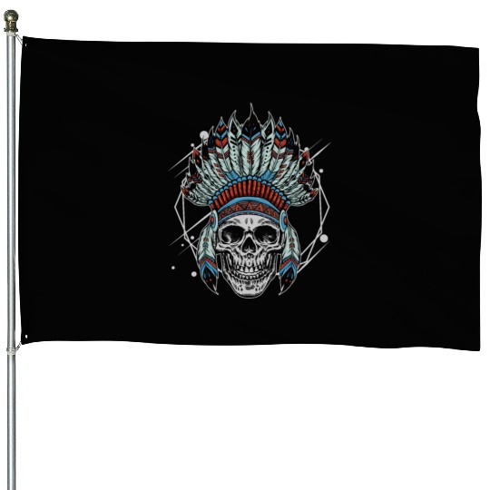 Indigenous Native American Skull Head House Flags