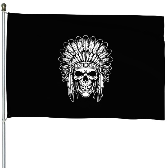 Indigenous Native American Skull Head House Flags